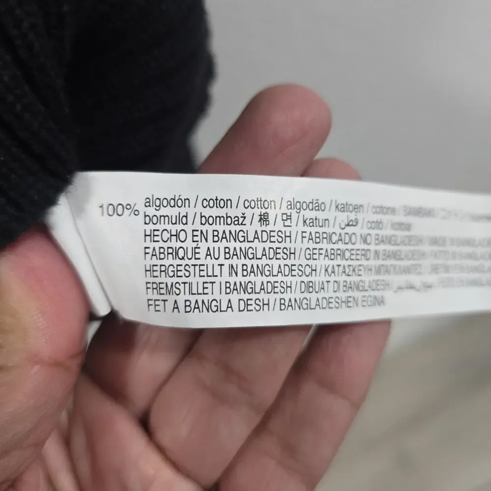 ZARA Mens Black Knit Hoodie Sweater Waffle Open Weave Cotton Pullover Size M - Picture 7 of 11